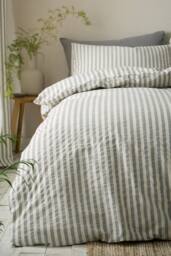 Pineapple Elephant 'Cotton Rich Woven Stripe' Duvet Cover Set in Grey - Size: Single - thumbnail 3
