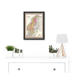 Artery8 1850 Mitchell Map Sweden & Norway Vintage A4 Artwork Framed Wall Art Print in Black - thumbnail 2