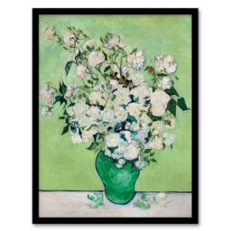 Artery8 Vincent van Gogh Framed Wall Art Print White Roses In Green Vase - Size: A4 - thumbnail 1