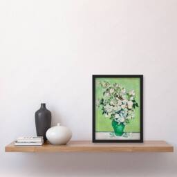 Artery8 Vincent van Gogh Framed Wall Art Print White Roses In Green Vase - Size: A4 - thumbnail 2