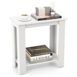 Costway 2-Tier End Table Sofa Bedside Table Nightstand Side Table with Storage Shelf in Off-White