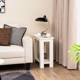 Costway 2-Tier End Table Sofa Bedside Table Nightstand Side Table with Storage Shelf in Off-White - thumbnail 4