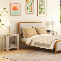 Costway 2-Tier End Table Sofa Bedside Table Nightstand Side Table with Storage Shelf in Off-White - thumbnail 5