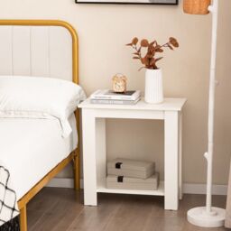 Costway 2-Tier End Table Sofa Bedside Table Nightstand Side Table with Storage Shelf in Off-White - thumbnail 3