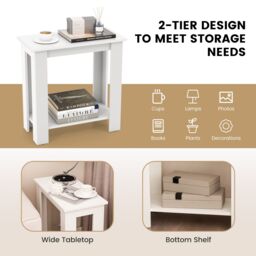 Costway 2-Tier End Table Sofa Bedside Table Nightstand Side Table with Storage Shelf in Off-White - thumbnail 6