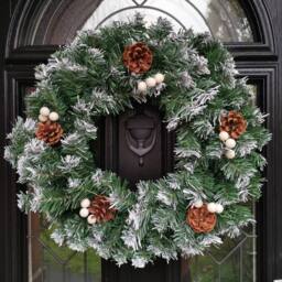 Samuel Alexander 40cm Snow Tips Christmas Door Wreath for Indoor / Outdoor in Green - thumbnail 1