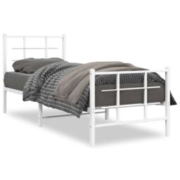 Berkfield Home Metal Bed Frame without Mattress with Footboard White 75x190cm - Size: 75x190 cm - thumbnail 2