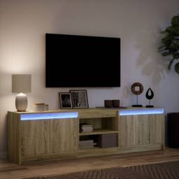 Berkfield Home TV Cabinet with LED Sonoma Oak 180x34x50 cm Engineered Wood in Light Tan - Size: 180 x 34 x 50 cm - thumbnail 5