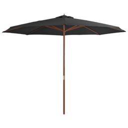 Berkfield Home Outdoor Parasol with Wooden Pole 350 cm Anthracite in Black - thumbnail 2