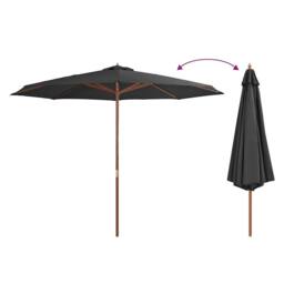 Berkfield Home Outdoor Parasol with Wooden Pole 350 cm Anthracite in Black - thumbnail 1