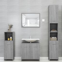 Berkfield Home Bathroom Cabinet Grey Sonoma 30x30x95 cm Engineered Wood - Size: 30 x 30 x 95 cm - thumbnail 3