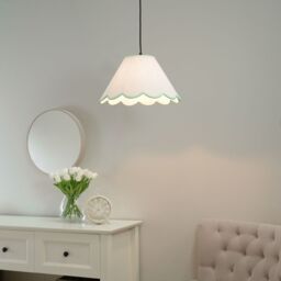 ValueLights Florie Natural Linen Large Taper Scallop Pastel Trim Lamp Shade & Bulb in Green
