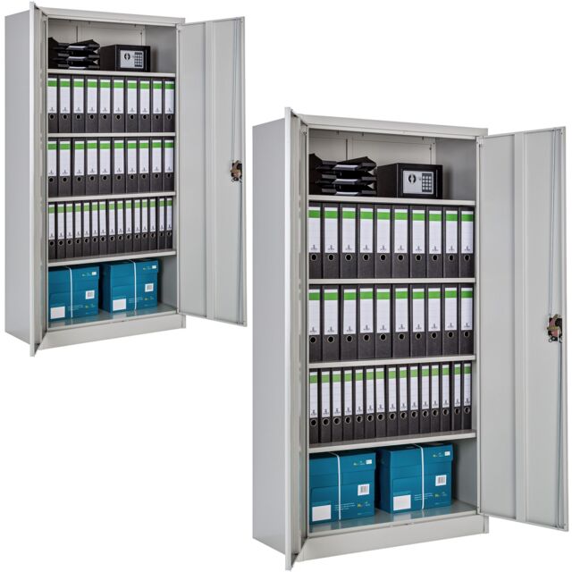 tectake Filing Cabinet Set - 5 height-adjustable shelves, lockable doors in Grey - Size: 2 Pack - image 1
