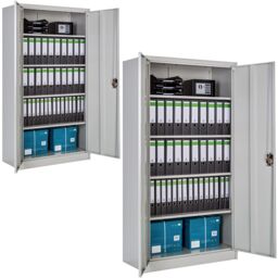 tectake Filing Cabinet Set - 5 height-adjustable shelves, lockable doors in Grey - Size: 2 Pack