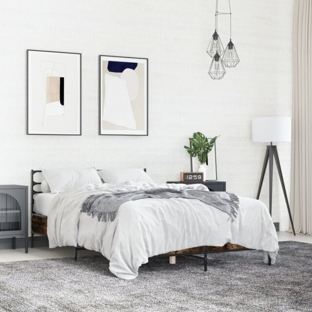 Berkfield Home Bed Frame without Mattress Smoked Oak 140x190 cm in Brown - image 1