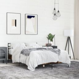 Berkfield Home Bed Frame without Mattress Smoked Oak 140x190 cm in Brown - thumbnail 1