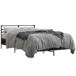 Berkfield Home Bed Frame without Mattress Smoked Oak 140x190 cm in Brown - thumbnail 2
