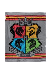 Harry Potter Blanket, 152x127 cm Hogwarts Neon Pinstripe Logo Silky Touch Super Soft Throw Blanket in White - thumbnail 1