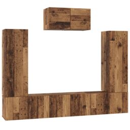 Berkfield Home TV Cabinet Set with Shelf Wall-mounted with Storage with Door 7 pcs Old wood Engineered wood in Brown - thumbnail 2