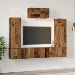 Berkfield Home TV Cabinet Set with Shelf Wall-mounted with Storage with Door 7 pcs Old wood Engineered wood in Brown - thumbnail 4