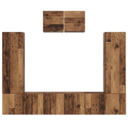 Berkfield Home TV Cabinet Set with Shelf Wall-mounted with Storage with Door 7 pcs Old wood Engineered wood in Brown - thumbnail 8