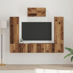 Berkfield Home TV Cabinet Set with Shelf Wall-mounted with Storage with Door 7 pcs Old wood Engineered wood in Brown - thumbnail 1
