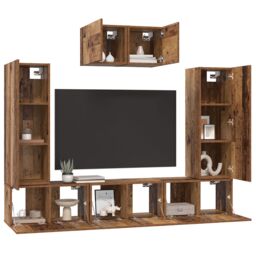 Berkfield Home TV Cabinet Set with Shelf Wall-mounted with Storage with Door 7 pcs Old wood Engineered wood in Brown - thumbnail 3
