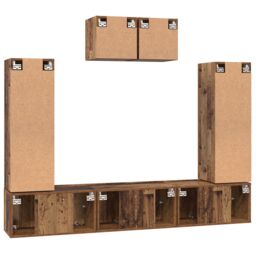 Berkfield Home TV Cabinet Set with Shelf Wall-mounted with Storage with Door 7 pcs Old wood Engineered wood in Brown - thumbnail 9