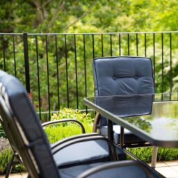 Hectare 6 Seater Dining Set with Reversible Cushions & Crank Parasol in Navy in Black - thumbnail 6