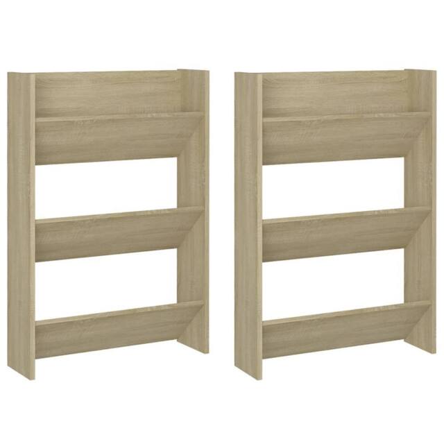 Berkfield Home Wall Shoe Cabinets 2 pcs Sonoma Oak 60x18x90 cm Engineered Wood in Tan - Size: 60 x 18 x 90 cm - image 1