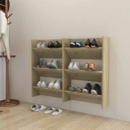 Berkfield Home Wall Shoe Cabinets 2 pcs Sonoma Oak 60x18x90 cm Engineered Wood in Tan - Size: 60 x 18 x 90 cm - thumbnail 2