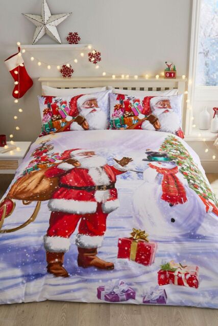 Fusion 'Santa & Snowy' Christmas Print Duvet Cover Set - Size: Double - image 1