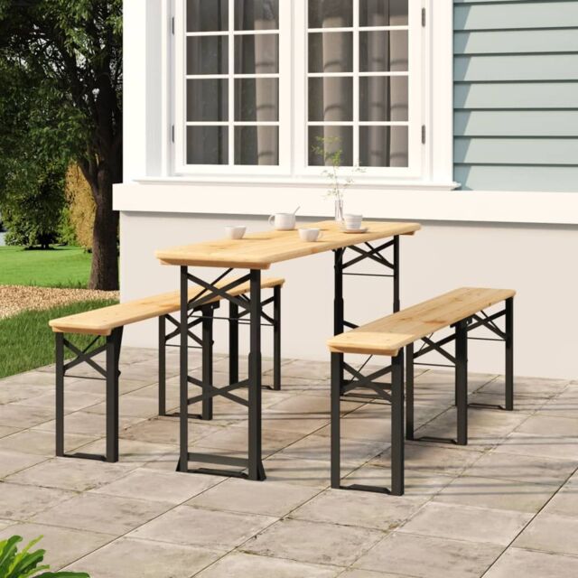 Berkfield Home Folding Beer Table 170x50x75/105 cm Solid Wood Fir in Brown - image 1