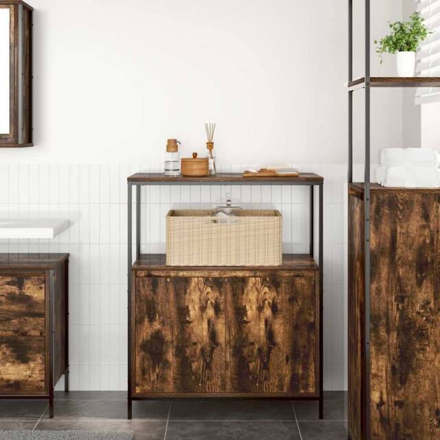 Berkfield Home Durable Bathroom Cabinet with Shelves Smoked Oak 76.5x35x95 cm in Brown - image 1