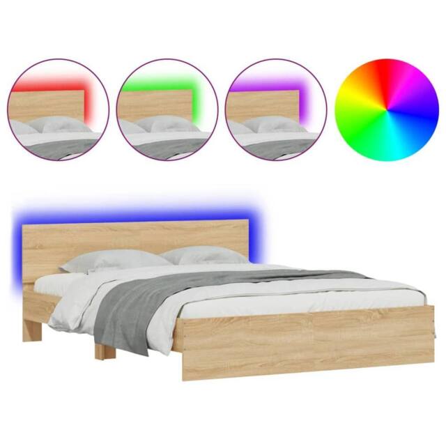 Berkfield Home Bed Frame with LED without Mattress Sonoma Oak 150x200 cm King Size in Brown - image 1