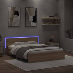 Berkfield Home Bed Frame with LED without Mattress Sonoma Oak 150x200 cm King Size in Brown - thumbnail 4