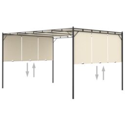 Berkfield Home Garden Gazebo with Side Curtain 4x3x2.25 m Cream in Beige - thumbnail 6