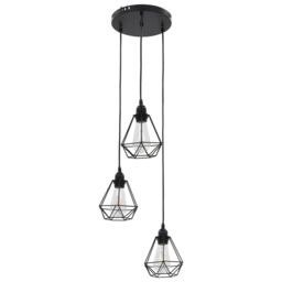 Berkfield Home Ceiling Lamp with Diamond Design Black 3 x E27 Bulbs - thumbnail 3