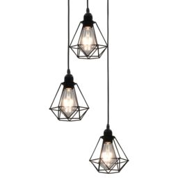 Berkfield Home Ceiling Lamp with Diamond Design Black 3 x E27 Bulbs - thumbnail 1