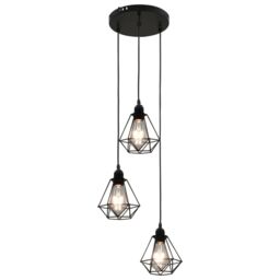 Berkfield Home Ceiling Lamp with Diamond Design Black 3 x E27 Bulbs - thumbnail 2