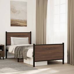 Berkfield Home Metal Bed Frame without Mattress Brown Oak 75x190 cm Small Single - thumbnail 2