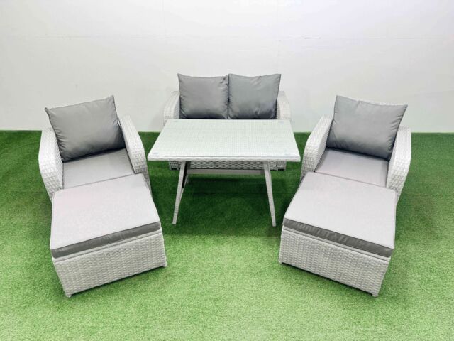 Fimous PE Wicker Rattan Garden Furniture Set Reclining Chairs Love Sofas in Light Grey - image 1