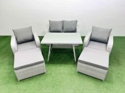 Fimous PE Wicker Rattan Garden Furniture Set Reclining Chairs Love Sofas in Light Grey - thumbnail 2