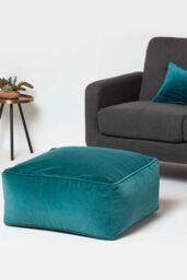 Homescapes Velvet Pouffe Bean Cube in Teal - thumbnail 2