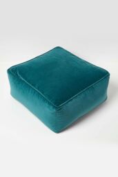 Homescapes Velvet Pouffe Bean Cube in Teal - thumbnail 3