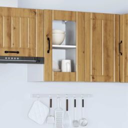 Berkfield Home Kitchen Wall Cabinet with Glass Door Lucca Artisan Oak in Brown - thumbnail 4