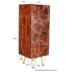 Wyld Haus Bandung Dark Mango Wood & Gold 5 Drawer Tall Chest in Brown - thumbnail 7