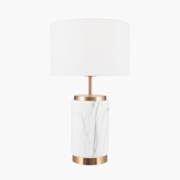 Ruma Set of 2 Carrara Marble Effect Ceramic Table Lamp in White - thumbnail 4