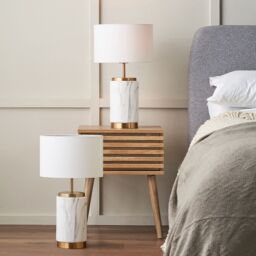 Ruma Set of 2 Carrara Marble Effect Ceramic Table Lamp in White - thumbnail 1