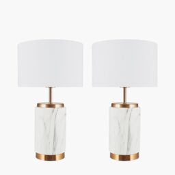 Ruma Set of 2 Carrara Marble Effect Ceramic Table Lamp in White - thumbnail 3